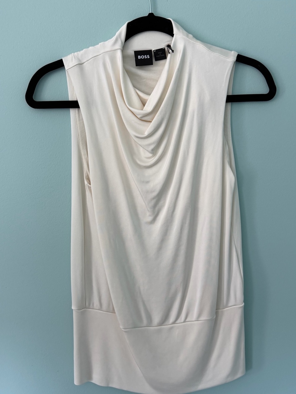 Boss Cream Sleeveless Drape Neck Top